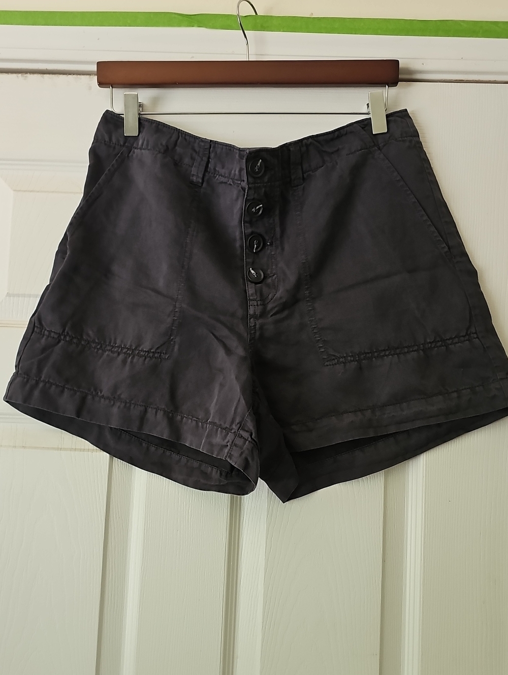 LOFT Charcoal Button-Front High-Waist Utility Shorts